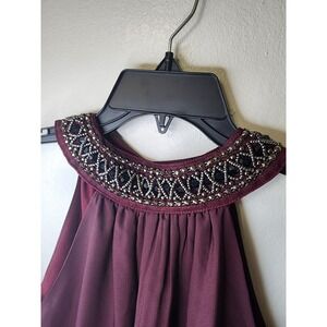 Rue21 Halter Top Beaded Neck Sleeveless Blouse Party Tank Top Maroon L